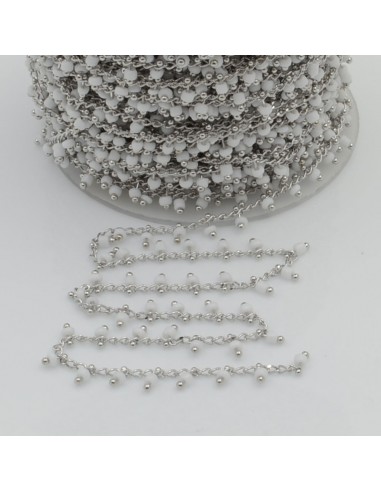 Catena Rosario con perline indiane 2 mm base argento colore bianco 50cm per le tue creazioni!