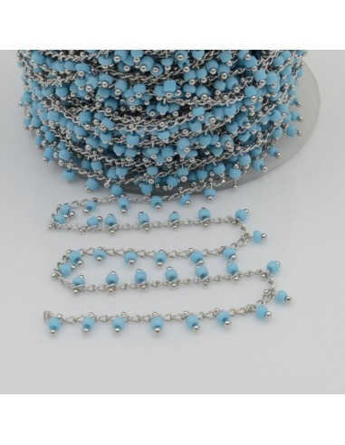 Catena Rosario con perline indiane 2 mm base argento colore turchese 50cm per le tue creazioni!