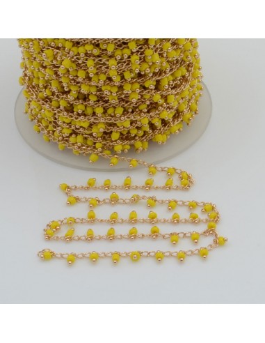Catena Rosario con perline indiane 2 mm base oro chiaro colore giallo 50cm per le tue creazioni!