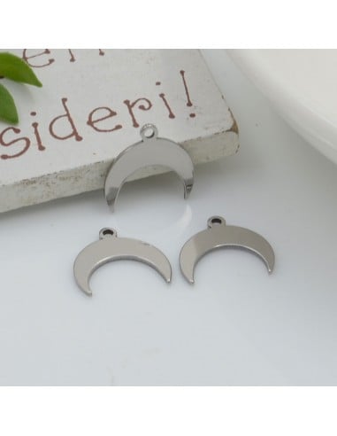 Ciondoli luna in acciaio inossidabile lisci 12mm 8pz Gioie d'Oriente