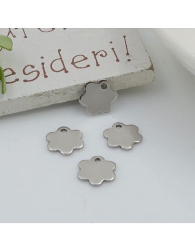 Ciondoli fiorellino in acciaio inossidabile lisci 9mm 8pz Gioie d'Oriente