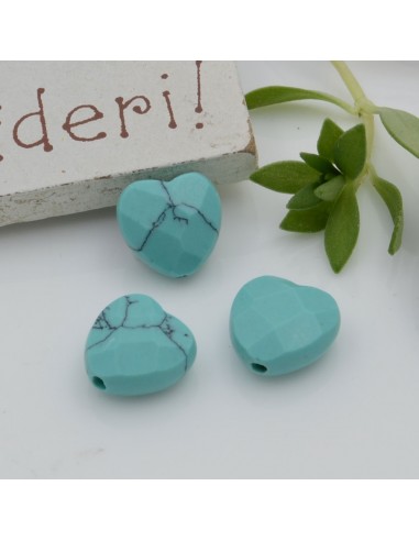 Pietre dure a forma di cuore turchese sfaccettata 10 mm 2 pz per orecchini bracciali collana per le tue creazioni!!!