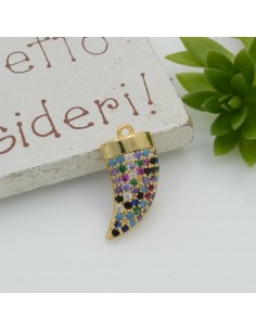 Ciondolo corno portafortuna in ottone con zirconi 9x16 mm 1pz colori vari Gioie d'Oriente 2