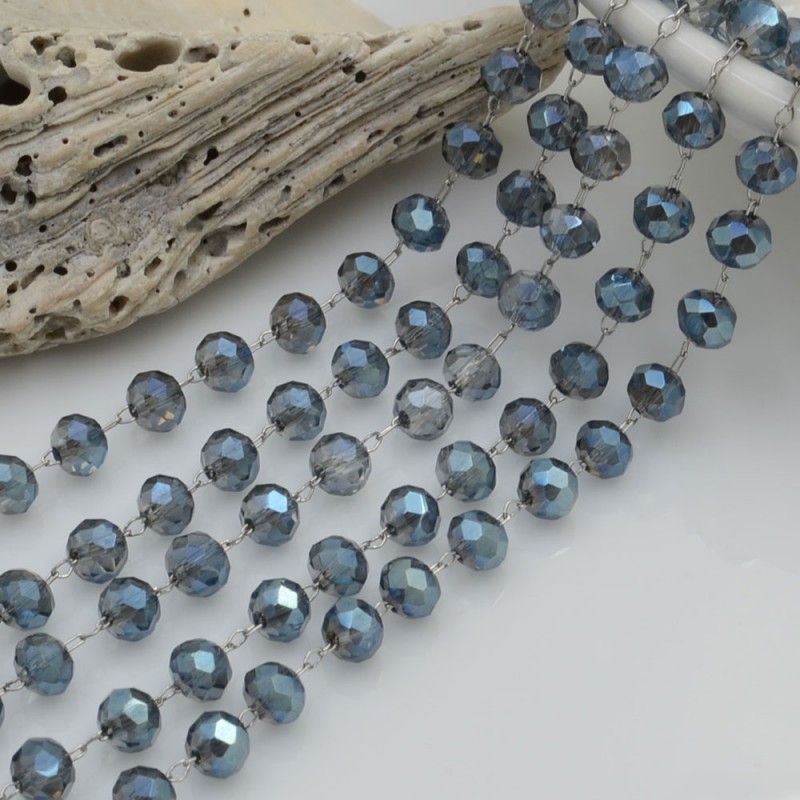 Catena rosario con cristalli 3 x 4 mm 50 CM base argento in acciaio colore zaffiro per le tue creazioni!!!