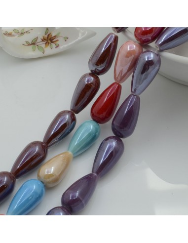 Perle a forma di goccia in ceramica luminosa e smaltata 10 x 20 mm 1 filo 17 pz