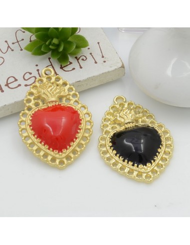 Ciondolo cuore sacro oro smaltato con fori 33 x 21.5 mm in ottone per le tue creazioni alla moda!!!