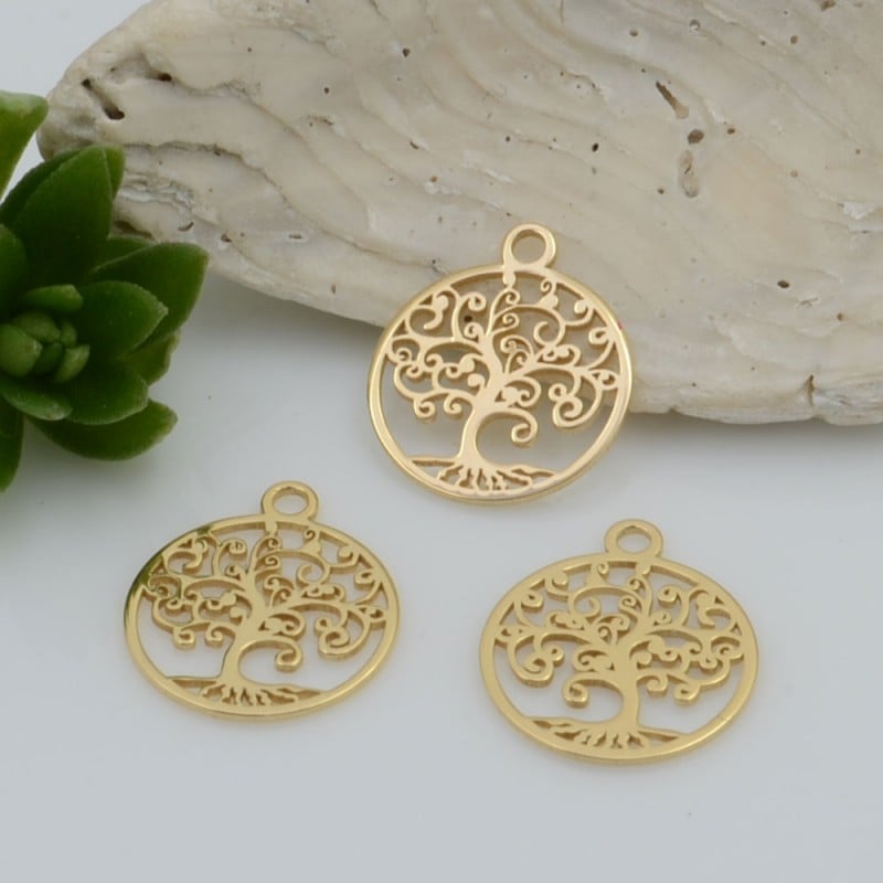 Ciondolo albero della vita in Argento 925 rodiato colore oro 12 x 10 mm 1pz Gioie d'Oriente