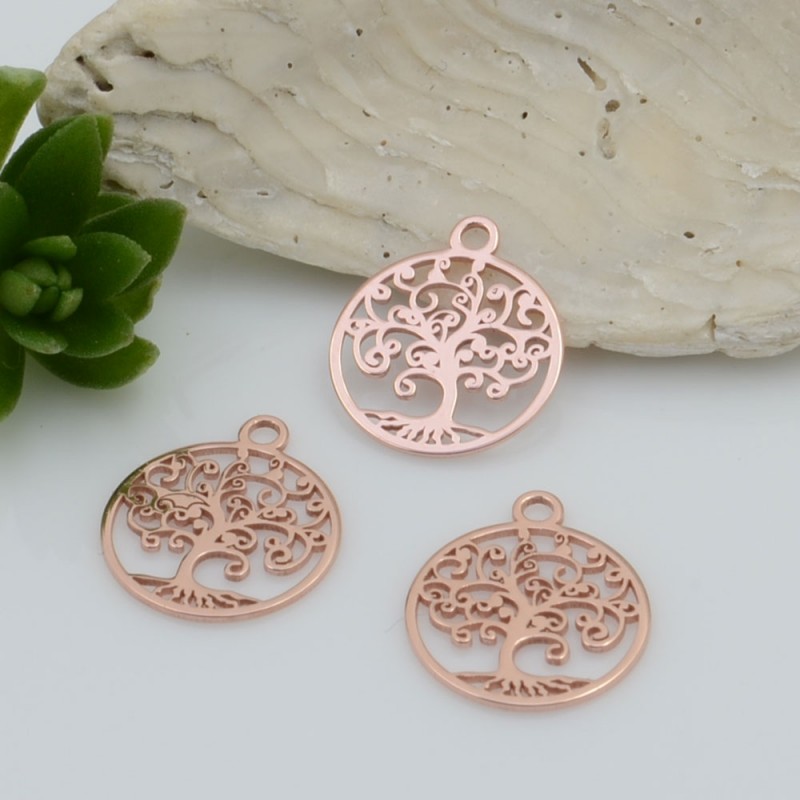 Ciondolo albero della vita in Argento 925 rodiato colore oro rosa 12 x 10 mm 1pz Gioie d'Oriente