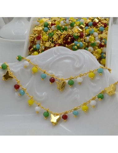 Catena Rosario con cristalli colore mix 3mm e farfalle oro 50cm | Bigiotteria fai da te di Gioie d'Oriente