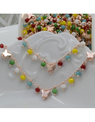 Catena Rosario con cristalli colore mix 3mm e farfalle oro rosa 50cm | Bigiotteria fai da te di Gioie d'Oriente