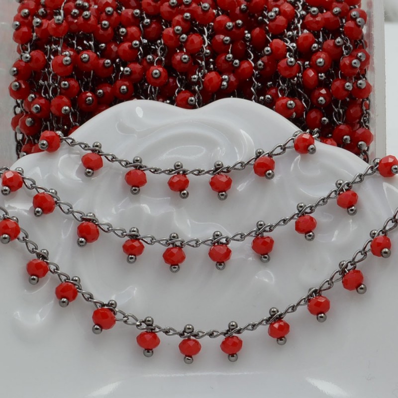 Catena Rosario con cristalli rosso 3mm base canna di fucile 50cm | Bigiotteria fai da te di Gioie d'Oriente