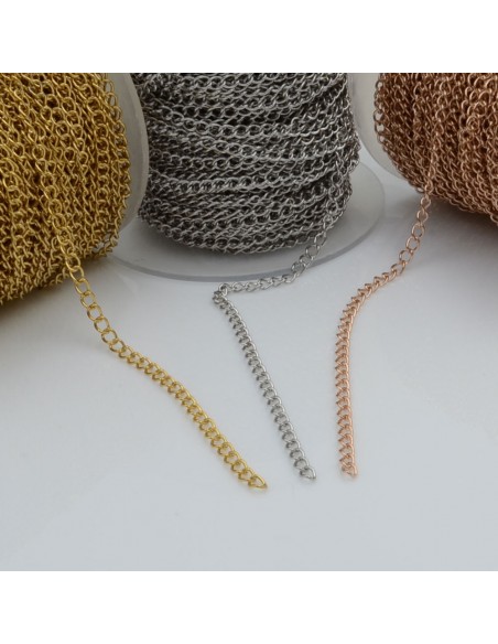 Catena grumetta in acciaio vari colori 3 mm 1 mt per bigiotteria orecchini collane e bracciali fai da te