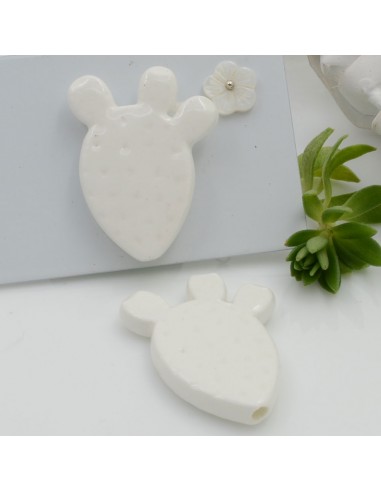 Componente a forma di cactus elemento in ceramica colore bianco con foro passante 29 x 23 mm 1 pz per le tue creazioni!!!