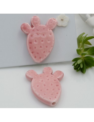 Componente a forma di cactus elemento in ceramica colore rosa con foro passante 29 x 23 mm 1 pz per le tue creazioni!!!