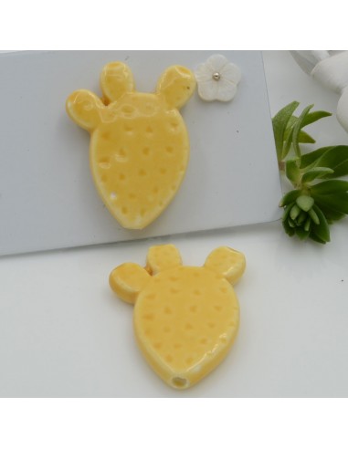 Componente a forma di cactus elemento in ceramica colore giallo scuro con foro passante 29 x 23 mm 1 pz per le tue creazioni!!!
