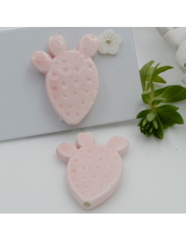 Componente a forma di cactus elemento in ceramica colore rosa chiaro con foro passante 29 x 23 mm 1 pz per le tue creazioni!!!