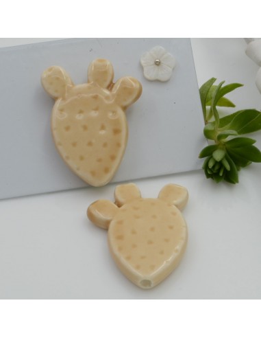 Componente a forma di cactus elemento in ceramica colore beige con foro passante 29 x 23 mm 1 pz per le tue creazioni!!!