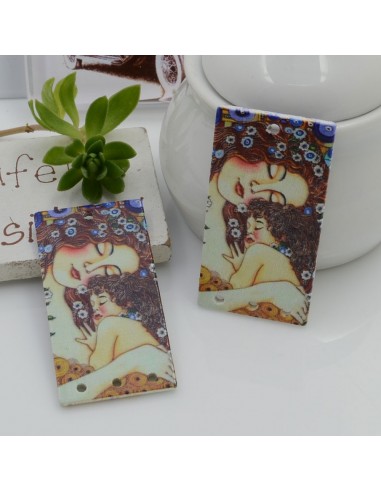 Ciondoli Elemento 38 x 20 mm 4 FORI 2 pz rettangolare pendente in legno con disegno Maternità di Klimt per orecchini