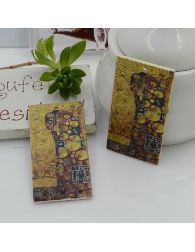 Ciondoli Elemento 38 x 20 mm 4 FORI 2 pz rettangolare pendente in legno con disegno L'abbraccio di Klimt per orecchini