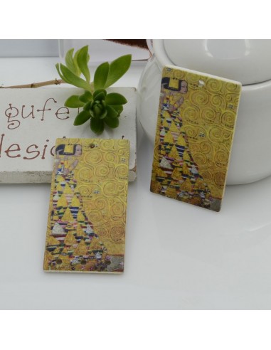 Ciondoli Elemento 38 x 20 mm 4 FORI 2 pz rettangolare pendente in legno con disegno di Klimt per orecchini