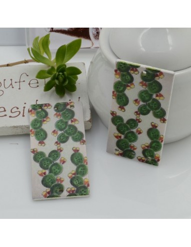 Ciondoli Elemento 38 x 20 mm 4 FORI 2 pz rettangolare pendente in legno con disegno cactus per orecchini per le tue creazioni!!!