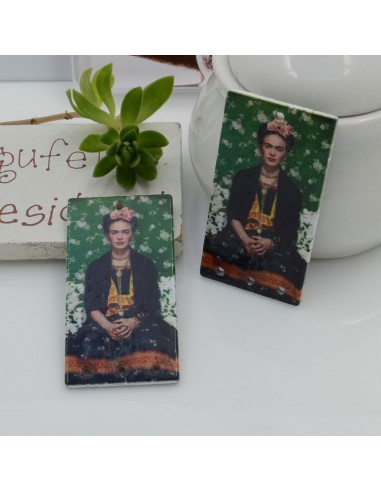 Ciondoli Elemento 38 x 20 mm 4 FORI 2 pz rettangolare pendente in legno con disegno Frida Kahlo per orecchini