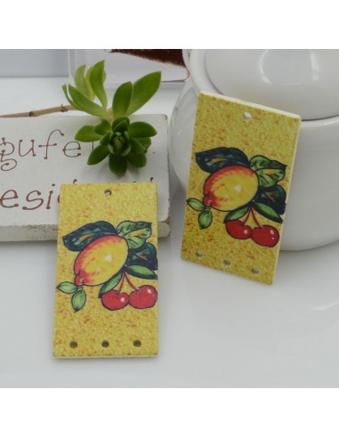 Ciondoli Elemento 38 x 20 mm 4 FORI 2 pz rettangolare pendente in legno con disegno limone e ciliegie per orecchini