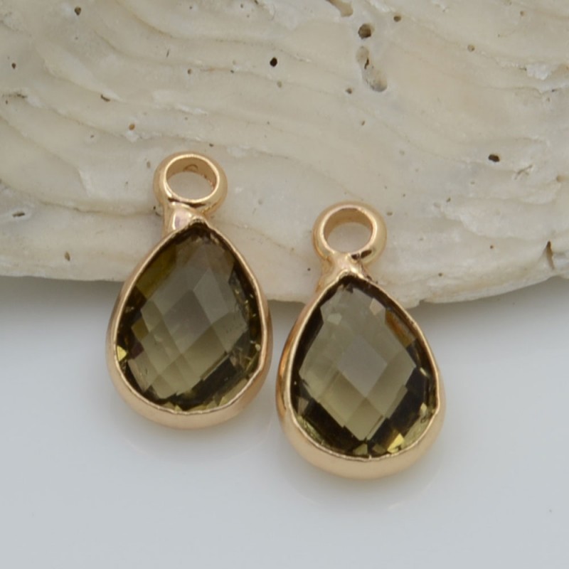 ciondoli gocce in cristallo 12 x 7 mm 2 pz mm base oro in ottone per le tue creazioni!!