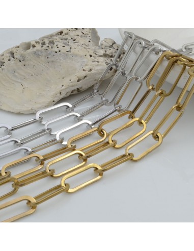 Catena rettangolare in acciaio inossidabile con filo piatta e saldata 16 x 7 mm 50 cm per gioielli fai da te.