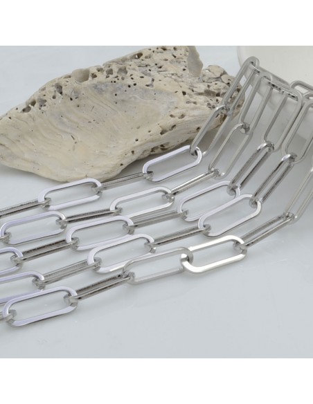 Catena rettangolare in acciaio inossidabile con filo piatta e saldata 16 x 7 mm 50 cm per gioielli fai da te.