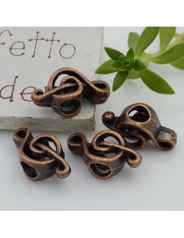 Distanziatori foro largo forma chiave di violino 18 x 9 mm 4 pz colore rame per bracciale collana per le tue creazioni!!