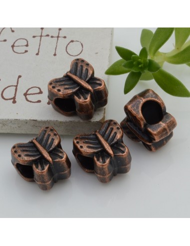 Distanziatori foro largo forma farfalla 11 mm 4 pz colore rame per bracciale collana per le tue creazioni!!