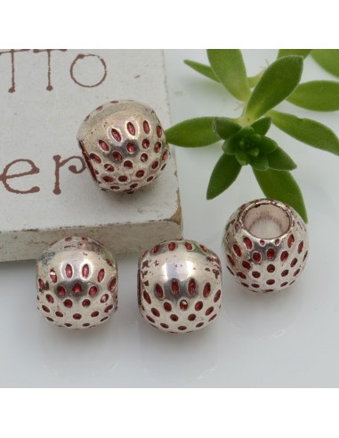 Distanziatori foro largo con fantasia 8 X 9.5 mm 4 pz colore fucsia base argento per bracciale collana per le tue creazioni!!