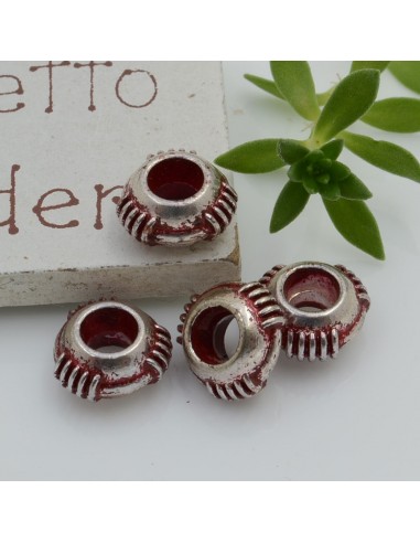 Distanziatori foro largo con fantasia 6 X 10 mm 4 pz colore fucsia base argento per bracciale collana per le tue creazioni!!