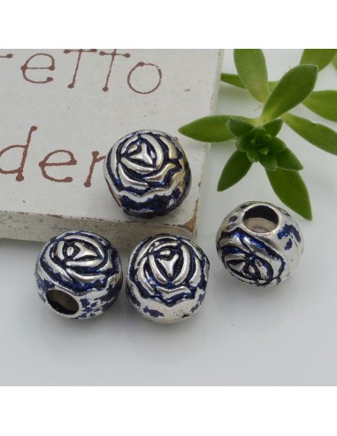 Distanziatori foro largo con fantasia 8.5 mm 4 pz colore blu base argento per bracciale collana per le tue creazioni!!