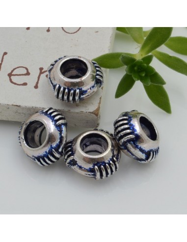Distanziatori foro largo con fantasia 6 x 10 mm 4 pz colore blu base argento per bracciale collana per le tue creazioni!!