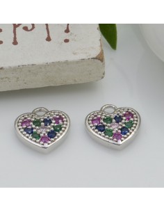 Ciondolo cuore in rame con zirconi 9 mm 1pz vari colori Gioie d'Oriente 2
