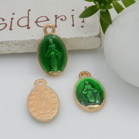 Ciondolo madonnina smaltato base oro 14.5 x 8.5 mm in ottone 2 pz per le tue creazioni!!