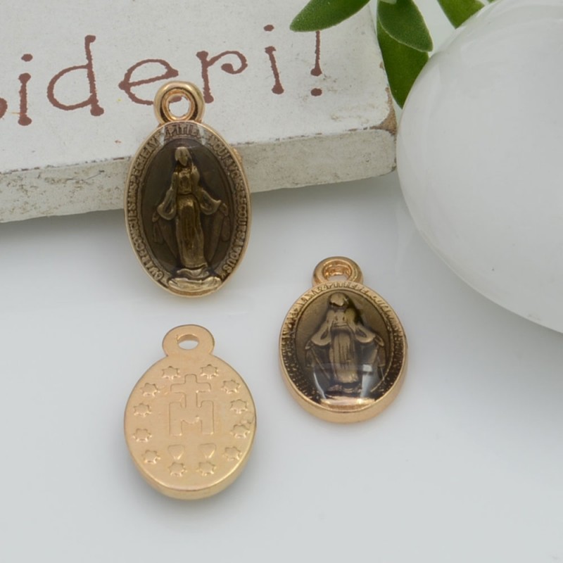 Ciondolo madonnina smaltato base oro 14.5 x 8.5 mm in ottone 2 pz per le tue creazioni!!
