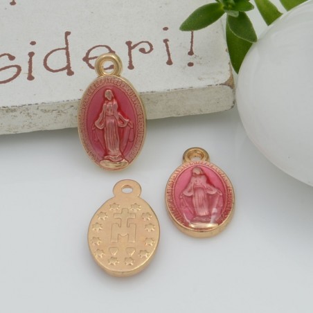 Ciondolo madonnina smaltato base oro 14.5 x 8.5 mm in ottone 2 pz per le tue creazioni!!