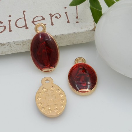 Ciondolo madonnina smaltato base oro 14.5 x 8.5 mm in ottone 2 pz per le tue creazioni!!