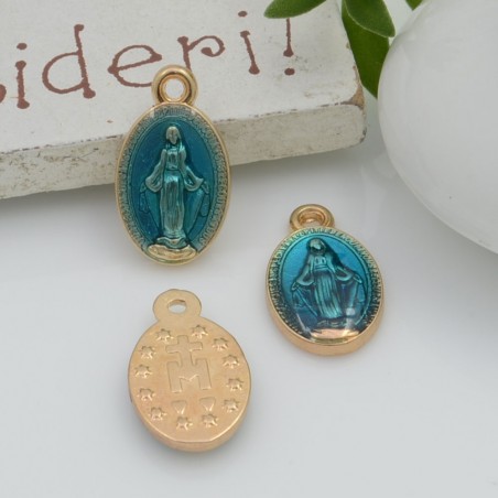Ciondolo madonnina smaltato base oro 14.5 x 8.5 mm in ottone 2 pz per le tue creazioni!!