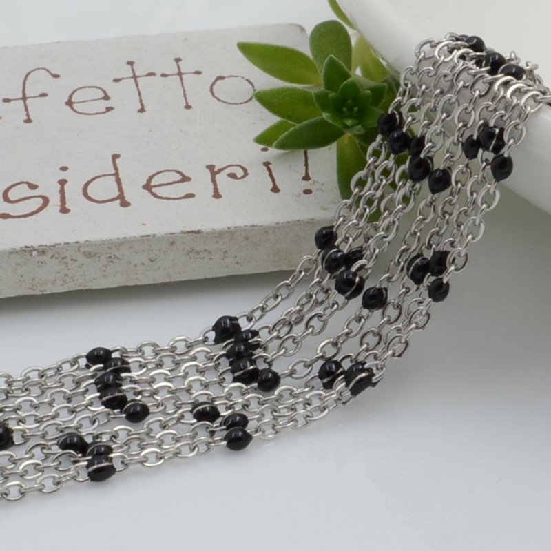 Catena in acciaio con palline smaltate colore nero base argento 1mt | GDO