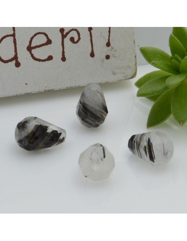 Pietre dure a forma di goccia sfaccettata quarzo tormalinato 5 x 8 mm 2 pz per le tue creazioni!!!