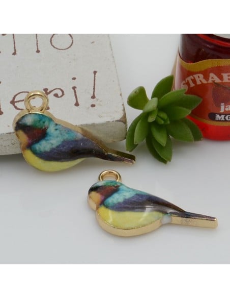 1 PZ ciondolo uccellino smaltato 14 x 22 mm idea orecchini bracciale e collana per fai da te