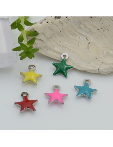 Ciondolo a forma di stella in acciaio inossidabile smaltato sopra e sotto base argento 1 pz 10 x 8 mm per le tue creazioni 