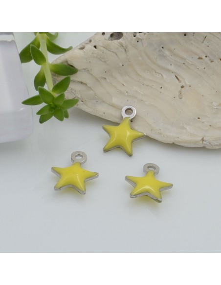 Ciondolo a forma di stella in acciaio inossidabile smaltato sopra e sotto base argento 1 pz 10 x 8 mm per le tue creazioni 