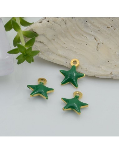 Ciondolo stella smaltata verde in acciaio inox oro 10 x 8 mm 1pz Gioie d'Oriente