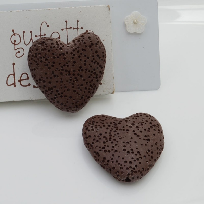 Cuore in pietra lavica 30 mm Marrone Gioie d'Oriente