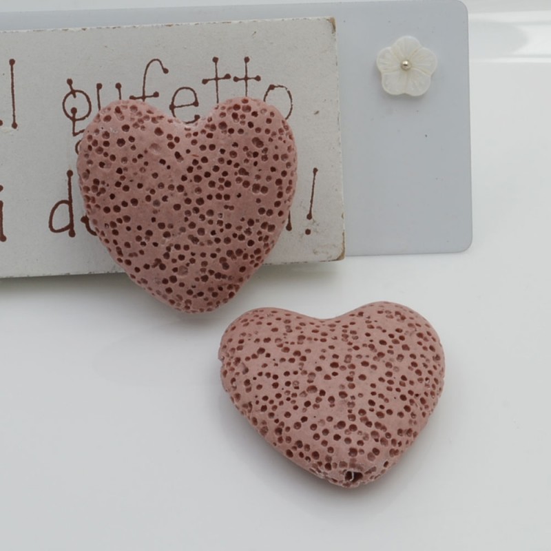 Cuore in pietra lavica 30 mm Rosa antico Gioie d'Oriente